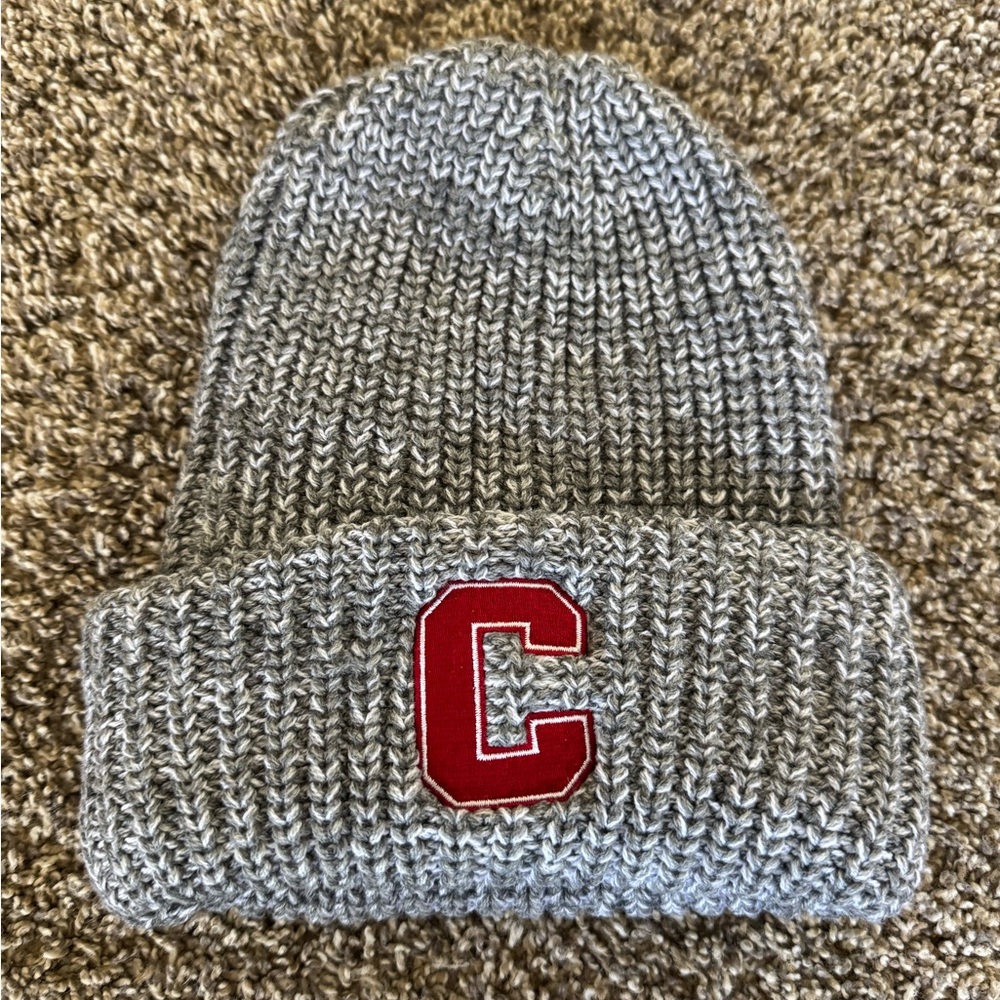 Red and Gray Knit Hat with Varsity Patch